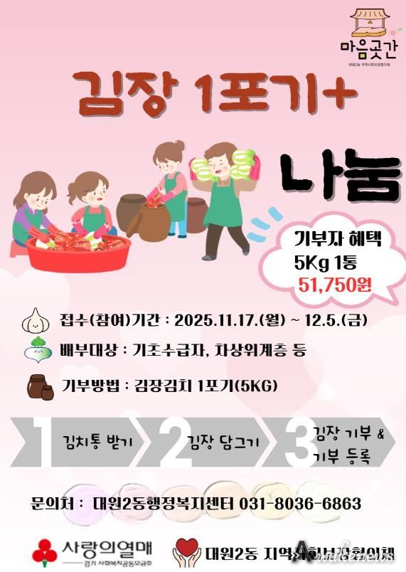 오산시 대원2동지역사회보장협의체, 김장 1포기+ 나눔행사 추진