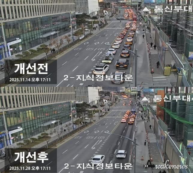 과천대로7길 퇴근시간대 모습(개선 전후)