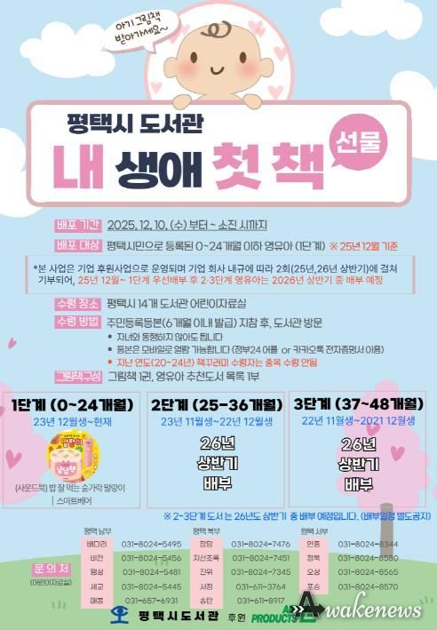 평택시도서관 아기를 위한 2025년 '내 생애 첫 책 선물' 추진