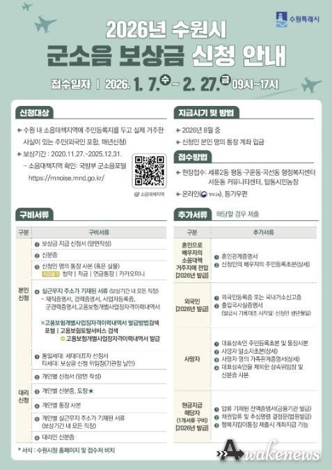 2026년 군소음 피해보상금 신청 안내문