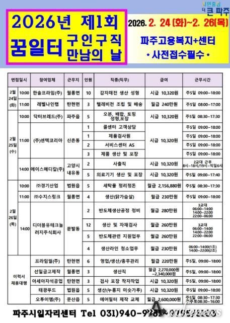파주시, 2026년 제1회 '구인 구직 만남의 날' 개최
